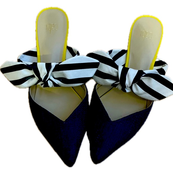 CAbi Shoes - CAbi  nautical style bow kitten heels yellow navy size 8